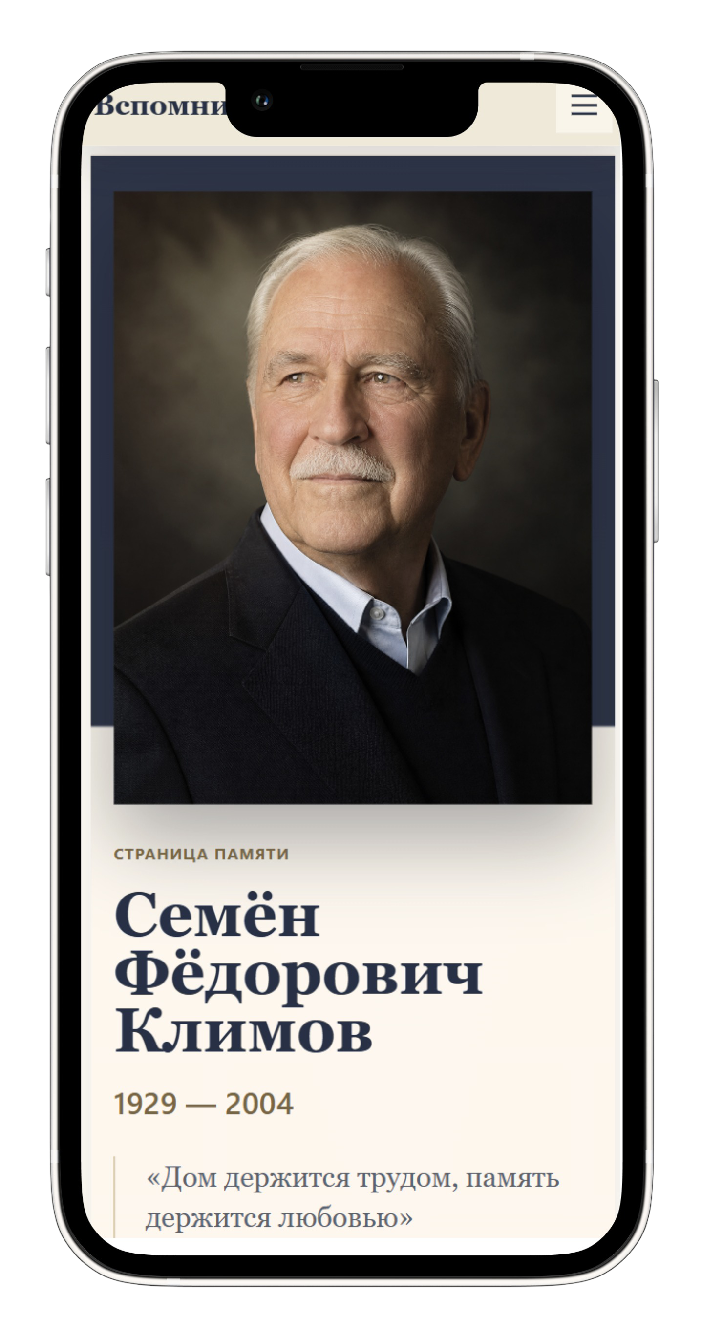 Экран демонстрационной страницы памяти в телефоне